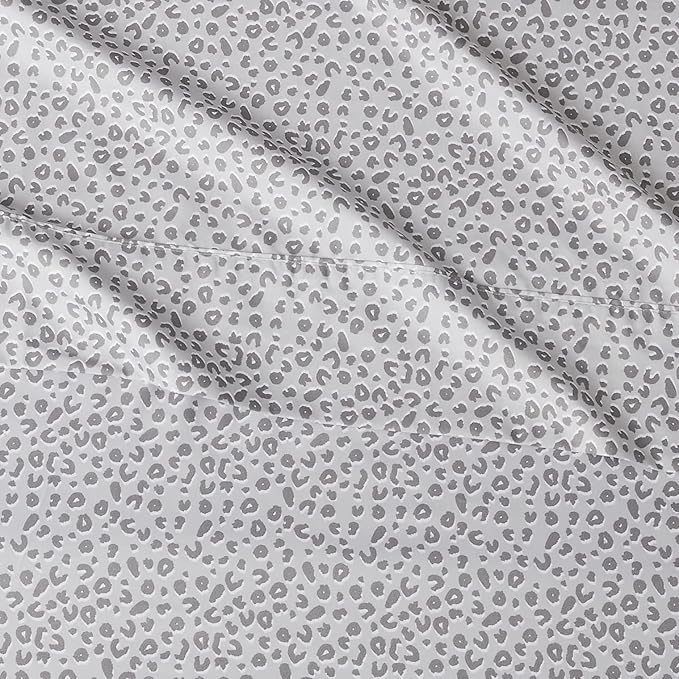 Amazon Basics Lightweight Super Soft Easy Care Microfiber 4 Piece Bed Sheet Set With 14-inch Deep Pockets - King, Grey Cheetah,Printed