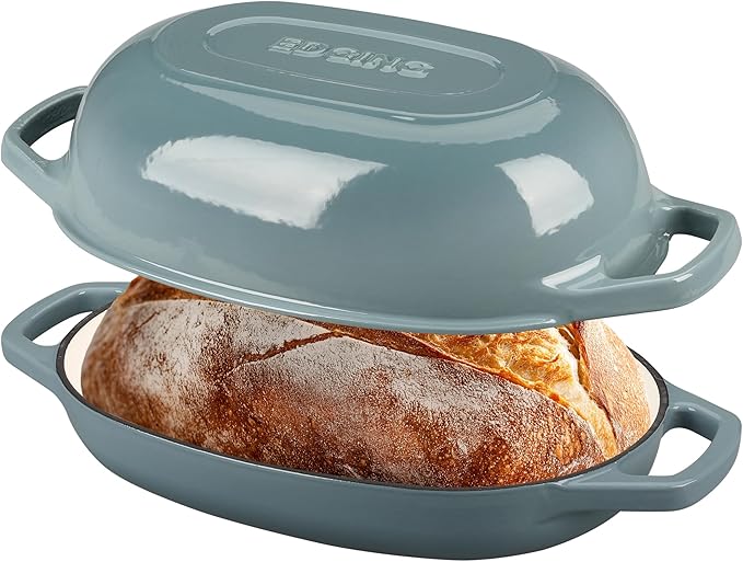 Enameled Cast Iron Dutch Oven Pot with Lid, Oval Dutch Oven for Bread Baking, Bread Oven for Homemade Sourdough Bread Baking, 5qt, Seasalt