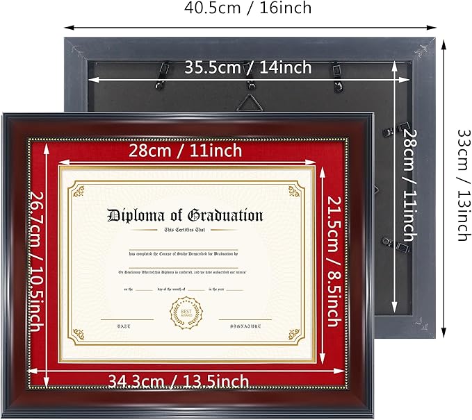 GraduatePro 8.5x11 Diploma Frame with Red Over Gold Mat or Display 11x14 Document Without Mat, CPA License Frame, UV Protection Acrylic, Mahogany with Gold Beads