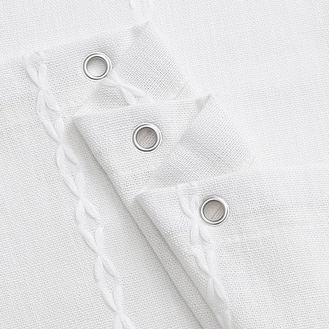 MitoVilla Boho Farmhouse Shower Curtains for Modern Farmhouse Bathroom Decor, White Country Thick Polyester Linen Fabric Shower Curtain, Rustic Tassel Cloth Shower Curtain, 72 x 72, White