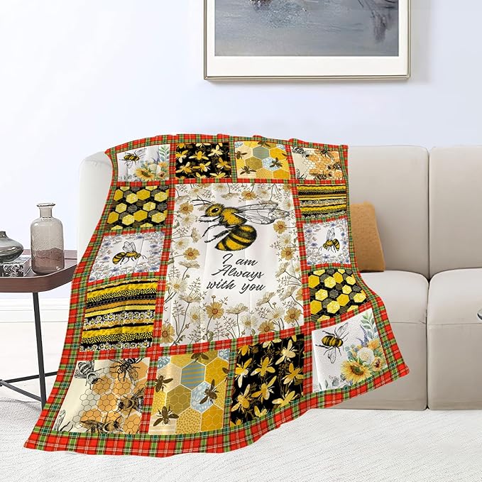 Bee Blanket Honey Bee Decor Throw Blankets Cozy Fleece Flannel Blanket Soft Warm Plush Lightweight Blanket Bees Themed Gifts for Women Men Boys Girls Adults Kids for Couch Sofa Bed 40"X50"