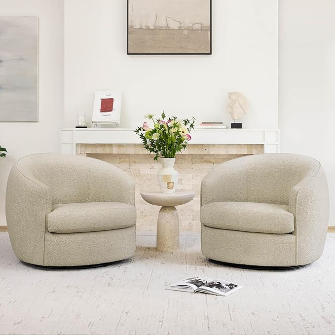 CHITA Swivel Barrel Chair, Modern Comfy FSC Certified Upholstered Faux Leather Accent Chair for Living Room, Fully Assembled, Oatmeal