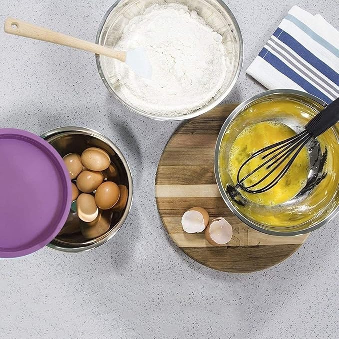Set of 5 Colorful Stainless Steel Mixing Bowls with Matching Lids – Nesting Design for Space-Saving Storage – Ideal for Cooking, Baking, Meal Prep, Food Storage, and Kitchen Organization