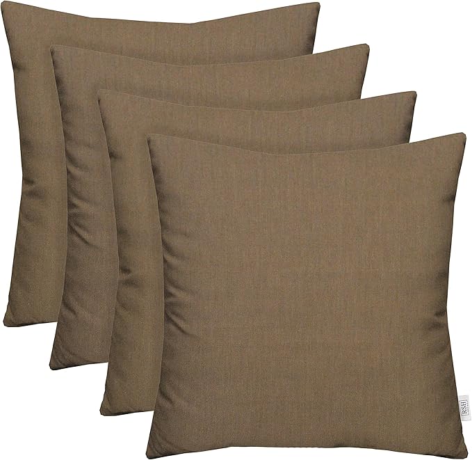 RSH DECOR: Sunbrella Square Throw Pillows Set of 4 | 20" x 20" | Water and Fade-Resistant Performance Fabric | Outdoor Pillow Covers with Down-Alternative Inserts | Canvas Taupe