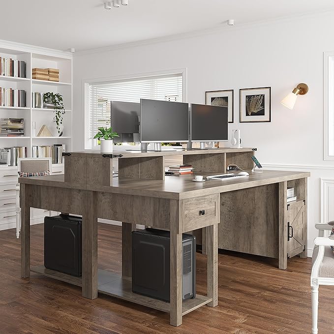 EnHomee Computer Desk with Drawers,23" D Home Office Desk with Storage,Wooden Desk with Monitor Stand,Farmhouse Desk with Printer Space and Power Outlets for Studio,Work, Study,Writing&Gaming