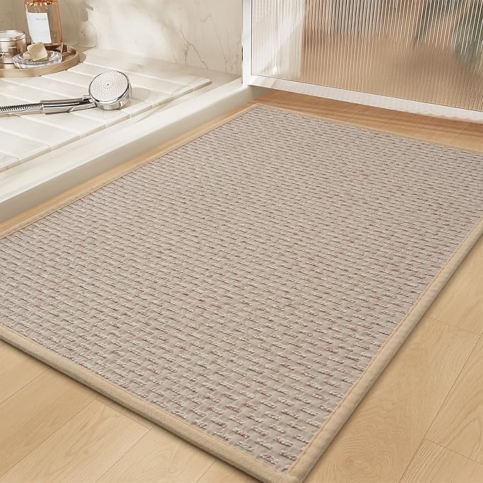 RESARE Non Slip Bath Mat - Machine Washable Bathroom Rugs, Super Absorbent Bath Mat Quick Dry Bathroom Mat, Bath Rugs Ultra Soft Rugs for Bathroom Floor, 17"x30" Beige