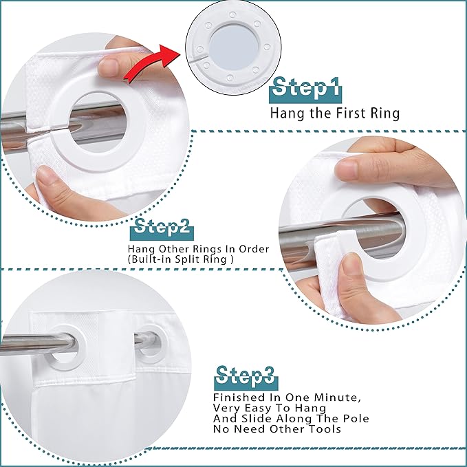 Conbo Mio No Hook Waffle Weave Shower Curtain with Snap in Liner Set, Hotel Luxury White Shower Curtains for Bathroom with See Through Top Window, Waterproof, Washable 71W x 74H Stripe