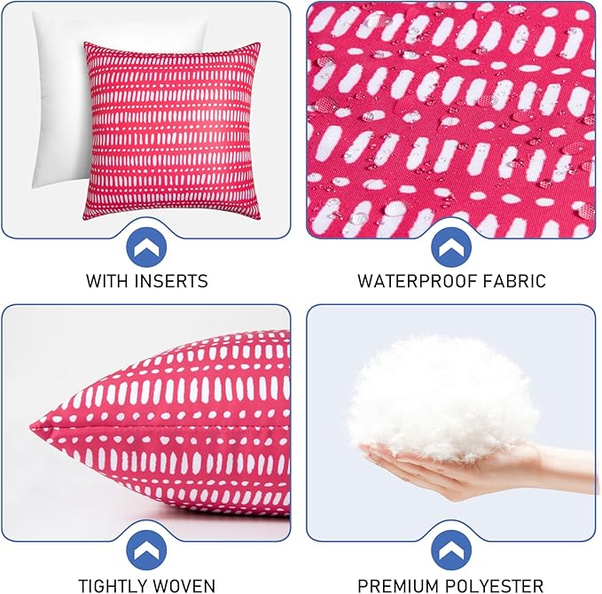 Pack of 2 18x18 Outdoor Pillows, Waterproof Throw Pillows with Inserts, Decorative Patio Pillows for Garden, Couch, Furniture, Sofa, Bed, Living Room((Pebble Red)