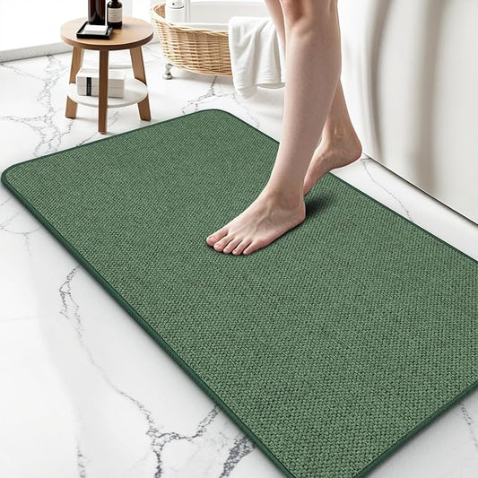 Upgraded Thin Bathroom Rugs, Bath Mat Super Absorbent, Bath Rugs Rubber Backing Non-Slip, Quick Dry Machine Washable, Cozy Cloth Bathroom Mat fit Under Door/Sink/ Bathtub/Floor/Shower 24''x48''-Green