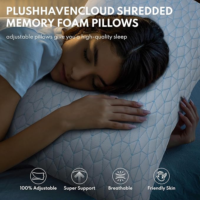 COZSINOOR Adjustable Pillows King Size Set of 2 for Sleeping - Cooling Shredded Memory Foam Pillows 2 Pack, Cool Bed Pillows for Back, Side and Stomach Sleepers, Gel Pillow Removable Cover Washable