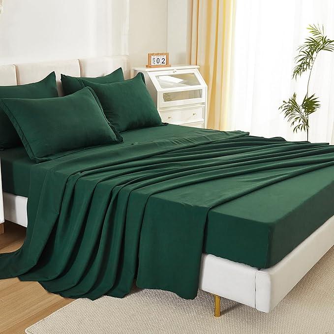Litanika King Size Comforter Set Dark Emerald Green - 7 Pieces Bed in a Bag King Bedding Comforter Sets, Solid Lightweight Bed Set with Comforter, Sheets, Pillowcases & Shams