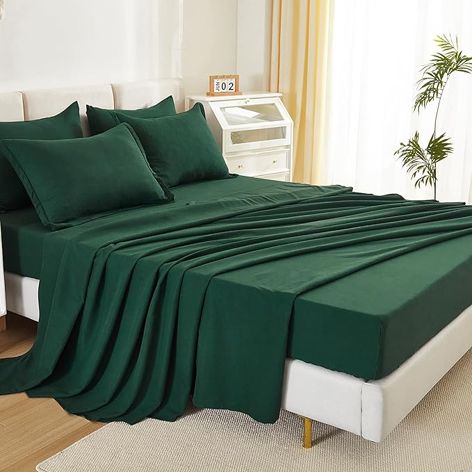 Litanika Full Size Comforter Sets Dark Emerald Green - 7 Pieces Bed in a Bag Full Bedding Comforter Sets, Solid Lightweight Bed Set with Comforter, Sheets, Pillowcases & Shams