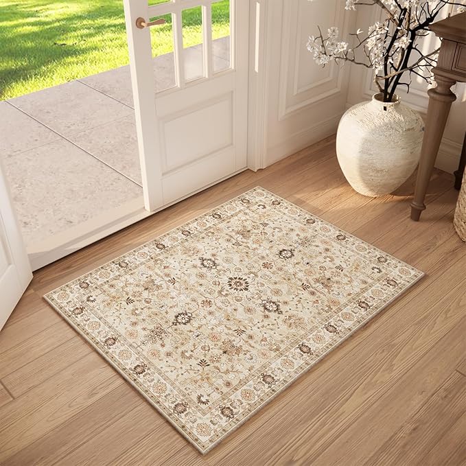 Washable 2'x3' Non Slip Rug Vintage Soft Low Pile Lightweight Boho Area Rugs for High-Traffic Areas (Entryway, Kitchen, Hallway), Farmhouse Decor