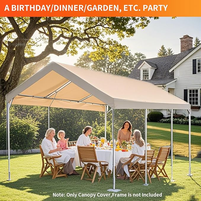 10' x 20' Carport Replacement Canopy Cover for Carport Frame Garage Top Tarp Shelter Tent Party Heavy Duty (Only Top Cover, Frame is not Included) (Beige, 10' x 20')