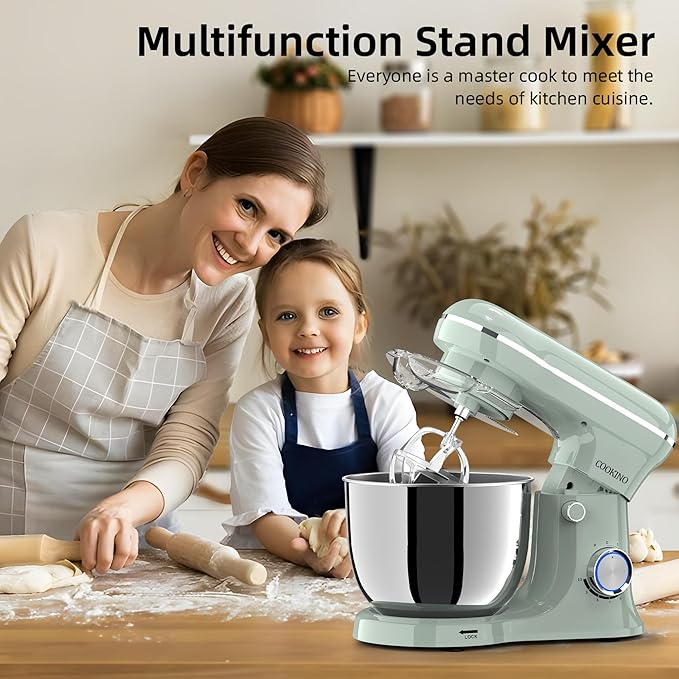 Electric Stand Mixer,10 Speeds Tilt-Head Food Mixer, 3-IN-1 Kitchen Mixer for Daily Cooks with 6 QT Bowl,Dough Hook, Beater, Whisk (Morandi Green)