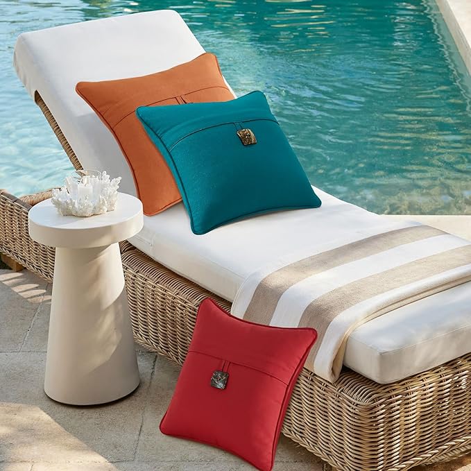 Outdoor Sunbrella Decorative Pillows with Coconut Button Pack of 4, 16" x 16" Outdoor Pillow Set for Couch Bed Throw Patio Sofa, Canvas Jockey Red