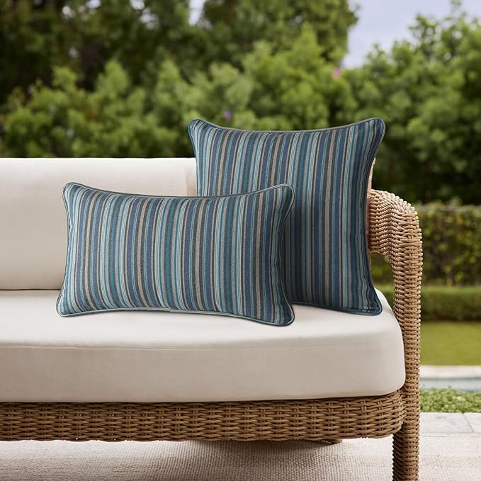 Sunbrella Decorative Outdoor Water Repellent Throw Pillows with Inserts, Set of 4, 20" x12" Pillows for Patio, Backyard, Bed, Couch, and Patio Furniture, Troupe Dock