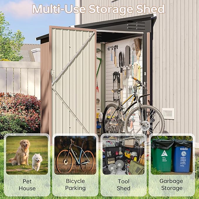 6x4 FT Lean to Shed, Outdoor Metal Storage Shed, Utility Steel Tool Shed with Lockable Door for Bike, Garden, Backyard, Patio, Lawn