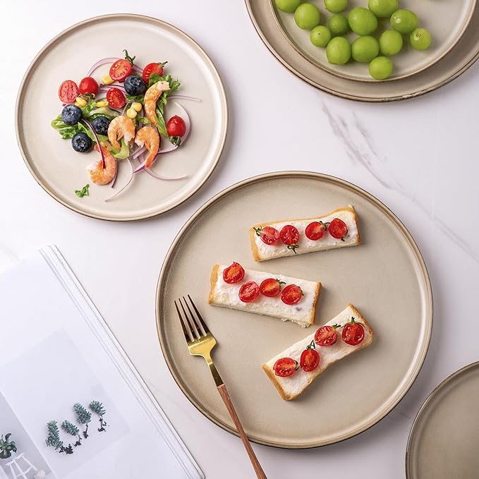 AmorArc Stoneware Dinnerware Sets,Round Reactive Glaze Plates and Bowls Set,Highly Scratch Resistant | Dishwasher & Microwave Safe Dishes Set,Service for 4 (12pc)