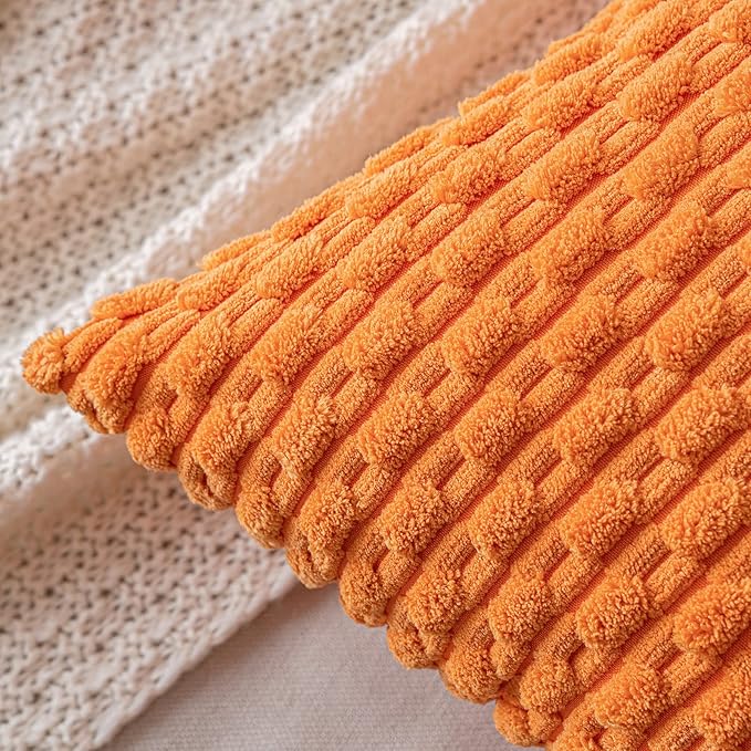 MIULEE Fall Orange Throw Pillow Covers Soft Corduroy Decorative Set of 2 Boho Striped Pillow Covers Pillowcases Farmhouse Home Decor for Halloween Couch Bed Sofa Living Room 20x20 Inch