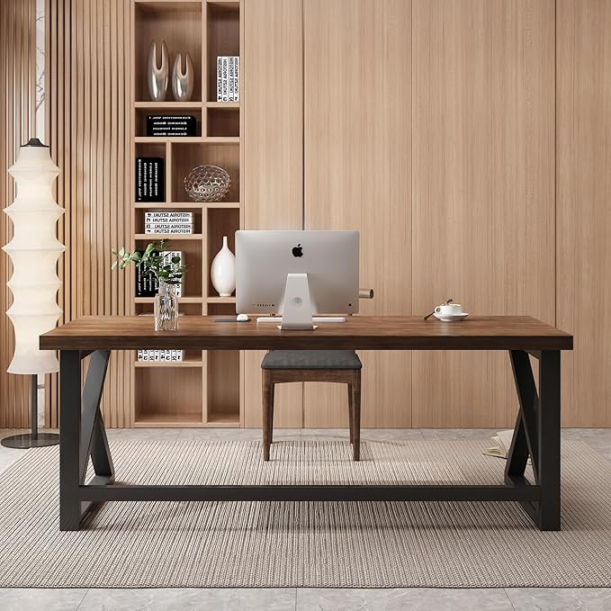 Solid Wood Computer Desk 55-inch Large Office Desk Home Simple Modern Long Desk Study Writing Desk Dining Table for Home Office