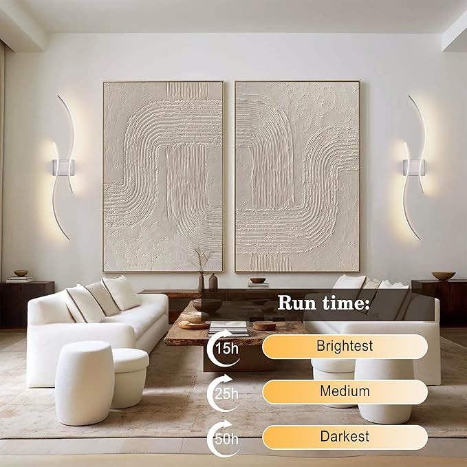 Battery Operated Wall Sconces Set of Two with Remote Control, Stepless Colors 3000K-6000K & Dimming, LED Nickel Wireless Wall Light for Living Room, Hallway, Bedroom, 39.3 Inch (2 Pack)