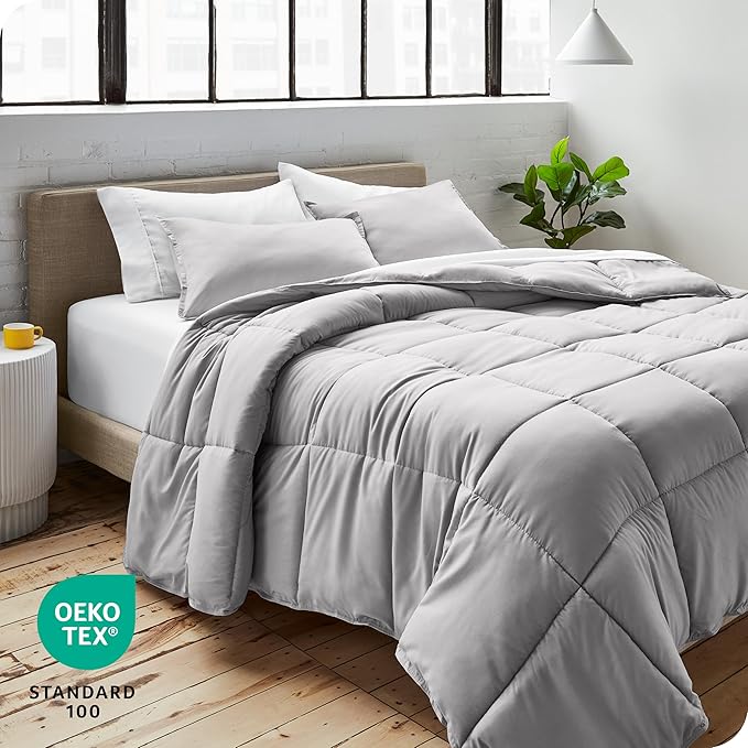Bare Home Comforter Set - Oversized King Size - Ultra-Soft - Goose Down Alternative - Premium 1800 Series - All Season Warmth (Oversized King, Light Grey)