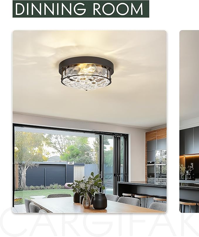 12-Inch Flush Mount Ceiling Light, Modern Farmhouse Style with Hammered Glass Shade, Oil Rubbed Bronze Finish, Ideal for Living Room, Bedroom, or Dining Room – Model CKCL4822-2W-HGORB