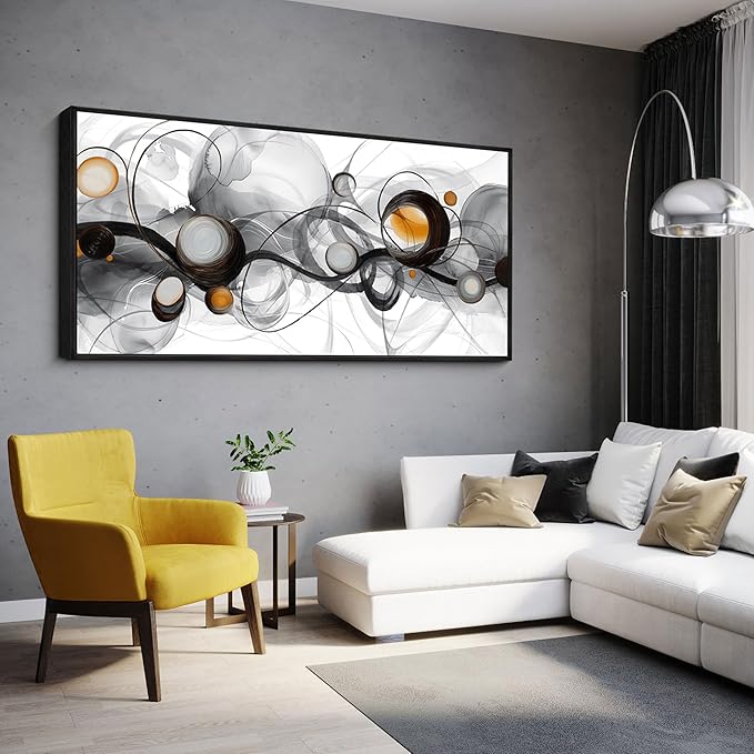 XLSJERST Black Wall Art - Abstract Artwork Minimalist Painting Large Size Frame Wall Art for Living Room Wall Decor Modern Black and White Canvas Picture Boho Gray Wall Art