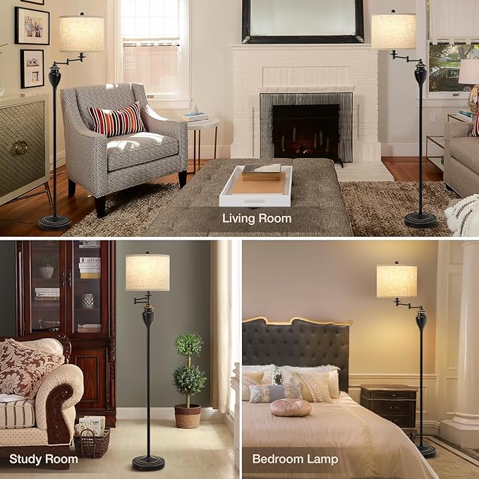Floor Lamp for Living Room, 3 Color Temperature 350° Adjustable Swing Arm Floor Lamp Vintage Standing Lamp Traditional Farmhouse Tall Floor Lamps for Bedroom Office Home Nursery Study Room Hotel