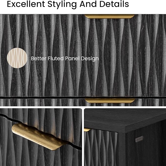 6 Drawers Dresser, 43.7" Tall Drawers for Bedroom, Extra-Thick Tabletop & Frame, Modern Chest of Wood Drawer Organizer for Bedroom, Living Room, Hallway, Entryway, Black