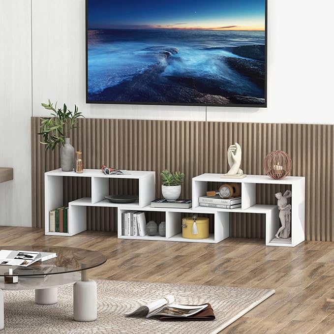 KOTEK TV Stand for 50 55 60 65 Inch TV, 3 Pieces Free Combination Bookshelf Organizer, TV Console Table with Open Storage Shelves, Modern Entertainment Center for Living Room, Bedroom