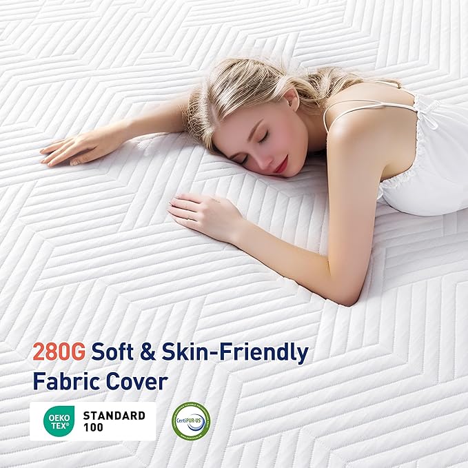 EnHomee Memory Foam Mattress Topper,3 Inch King Mattress Topper Pressure Relief with Cooling Gel and Removable & Washable Embossed Cover, CertiPUR-US & Oeko-TEX Certified, White, King