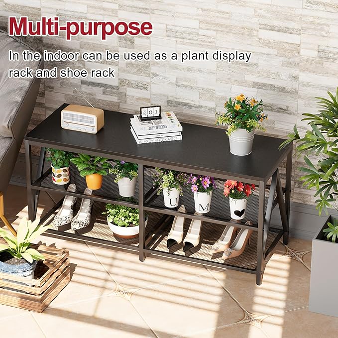 TV Stand for TVs up to 60 Inch, 43" Long Industrial TV Console Table with 3-Tier Storage Shelves, Entertainment Center for Living Room, Bedroom (Black)