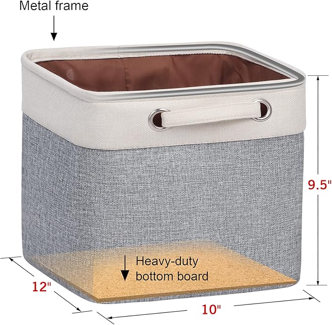 Kntiwiwo Foldable Storage Bin Collapsible Basket 12" x 10" x 9.5" Cube Storage Organizer Bins with Dual Carry Handles for Home Closet Shelves Drawers Organizer, Set of 3, Grey