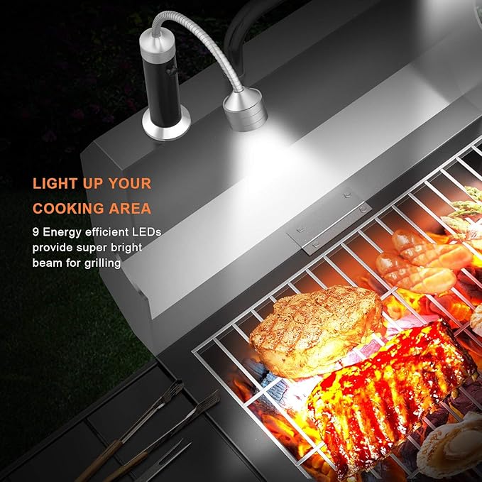 FIREOR Barbecue Grill Light Grilling Accessories for Outdoor, BBQ Magnetic LED Lights Flexible Gooseneck Weather Resistant, Men Dad Gifts Batteries Included 2 Pack (Black)