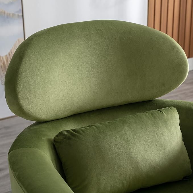 Accent Chair Upholstered Barrel Arm Chair for Living Room Bedroom Reception Room Office, Modern Soft Padded Single Sofa Chair with Golden Legs & Lumbar Pillow, Velvet Green