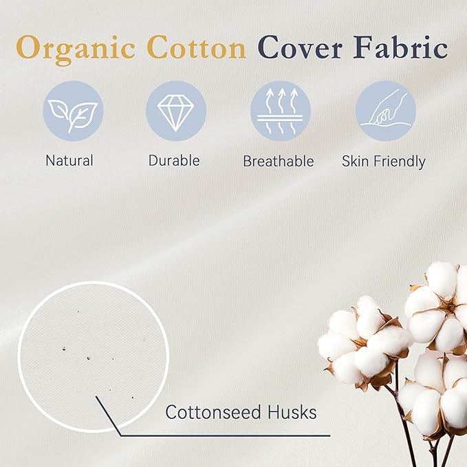 puredown® Goose Feather Down Pillows, 100% Organic Cotton Cover, Luxury Hotel Collection Bed Pillows for Sleeping Set of 2, Standard Size