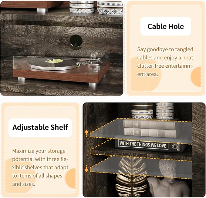 MXV 59'' Fireplace TV Stand, Farmhouse Entertainment Center with 3 Sided Glass TV Stand, Modern Media Console Table with Storage Drawers & Cabinets with LED Flame and Lights for Living Room, Gray