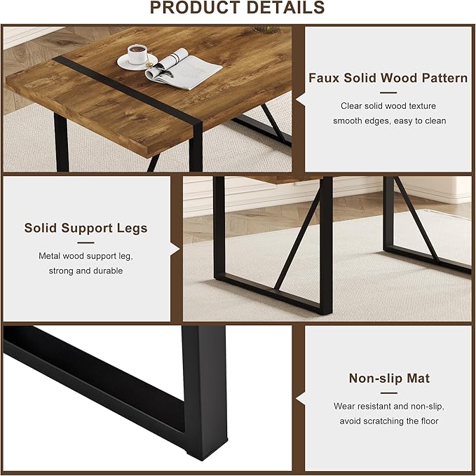 Dining Table Set for 6，Dinner Table Set for 6，71'' Dark Wood Kitchen Table and Suede Nap Fabic Chairs Set of 6，6 Chair Dining Table Set for Kitchen Dining Room