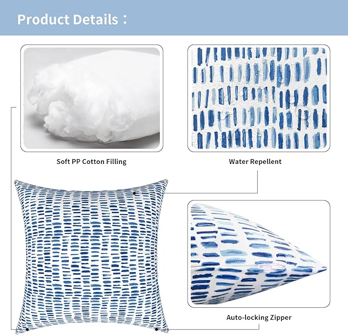 Outdoor Pillows for Patio Furniture 16x16 inch, Square Outdoor Throw Pillows with Inserts, Decorative Patio Pillows for Garden Couch Home Sofa Office Chair, Pack of 2, Pebble Blue