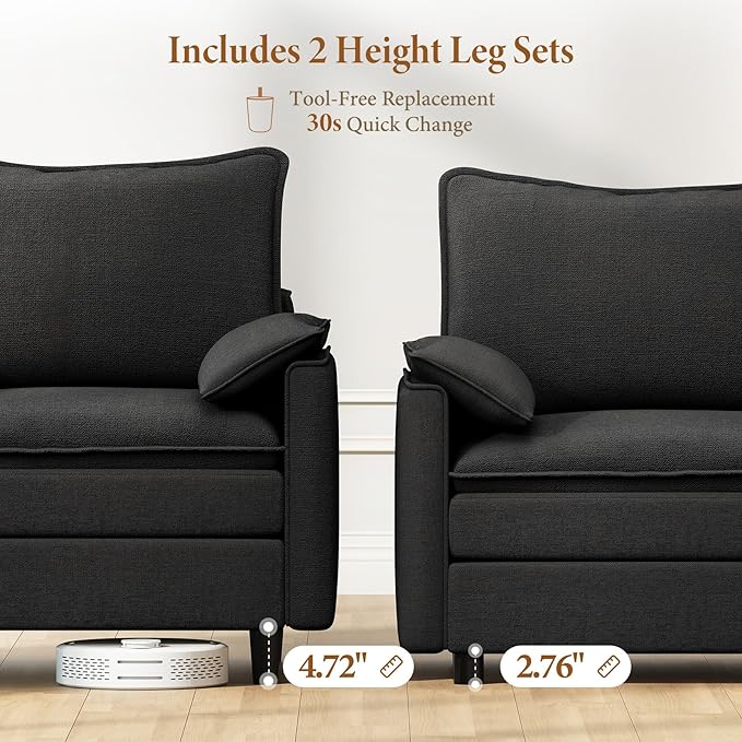 Vesgantti 108" Modular Sectional Sofa, Comfy Cloud Couch with Movable Ottoman Deep Seat Chenille L Shaped Modular Sofa, Sectional Couches for Living Room, Bedroom and Apartment, Black