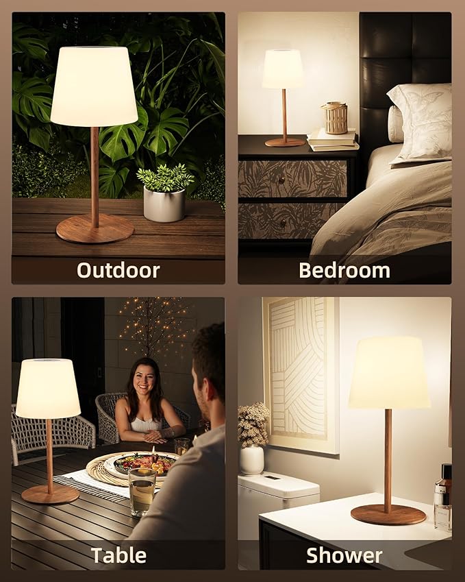 EZVALO Outdoor Cordless Table Lamp, IP65 Waterproof 4500mAh Rechargeble Shower Lamp, Dimmable Touch Lamp, LED Night Light Lamp for Bathroom Patio Camping Restaurant Home（1 Pcs）