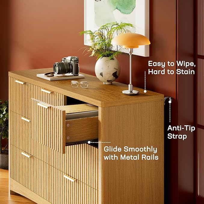 Marsail 7 Drawer Wooden Dresser with Smooth-Glide Drawers, Modern Storage Solution for Bedrooms, Living Rooms, and Hallways, Featuring Large Capacity and an Elegant Natural Wood Finish, Natural Oak