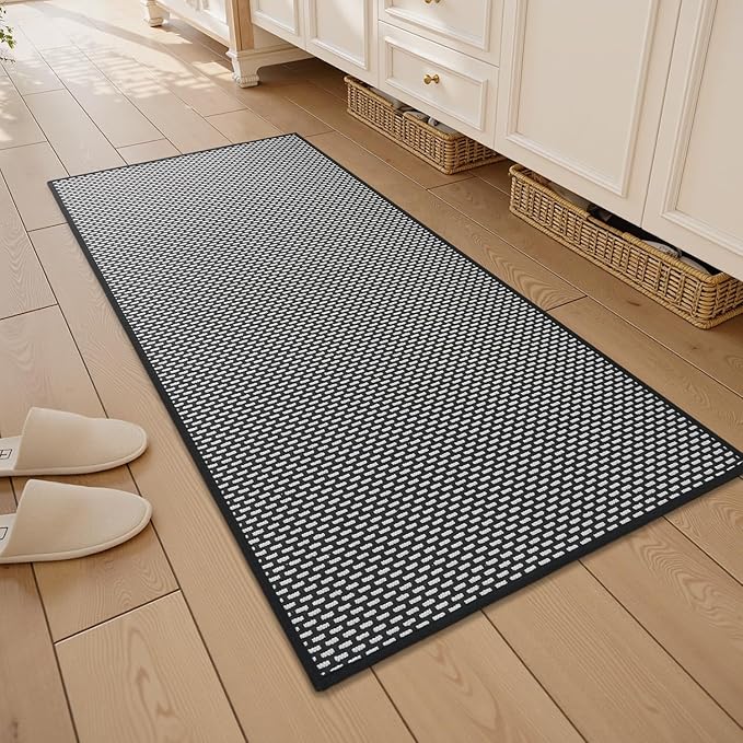 RESARE Non Slip Bathroom Runner - Machine Washable Bath Rugs, Super Absorbent Bath Mat Quick Dry Bath Runner, Bath Mat Ultra Soft Rugs for Bathroom Floor, 24"x47" Black