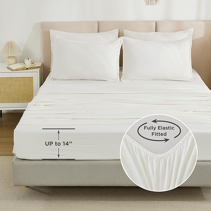 Litanika King Size Comforter Set Ivory - 7 Pieces Bed in a Bag King Bedding Comforter Sets, Solid Lightweight Bed Set with Comforter, Sheets, Pillowcases & Shams