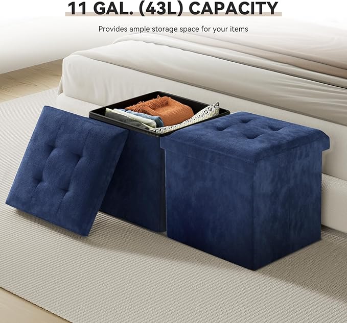 Storage Ottoman Bench, 15 Inch Ottoman Foot Rest, End of Bed Bench, Storage Chest, Load 700 lb, for Living Room, Bedroom, Entryway, Navy Blue