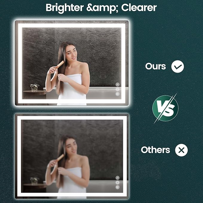 30"x 40" LED Mirror for Bathroom with Frontlit and Backlit, Anti-Fog, 3 Colors Temperature & Dimmable, Wall Mounted Bathroom Mirror