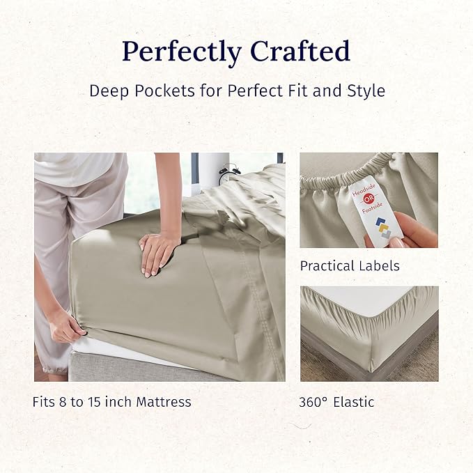 California Design Den Luxury Twin Sheet Set - 100% Cotton, 600 Thread Count Deep Pocket Twin Sheets, Soft Hotel-Quality Bedding with Sateen Weave (Cool Taupe)