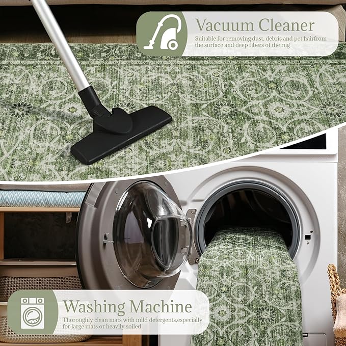 8x10 Washable Area Rugs Ultral Soft Non-Slip Stain Resistant Vintage Boho Large Carpet for High-Traffic Living Room & Dining Room